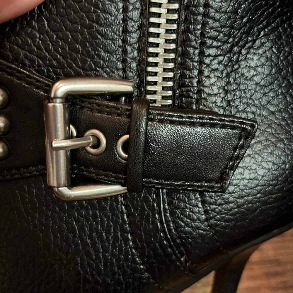 Karl Lagerfeld Mable Lug-Sole Heeled Black Boot W/Crystal & Polished Studs Strap